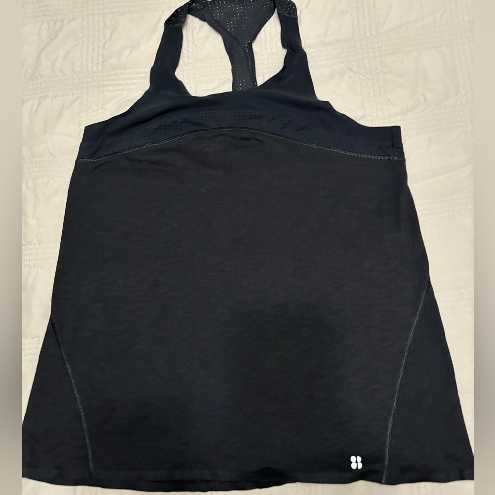 Sweaty Betty Black Cotton with Mesh Racerback Tank Top size L
